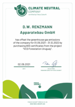 Fokus Zukunft certified D.W. Renzmann as climate neutral company