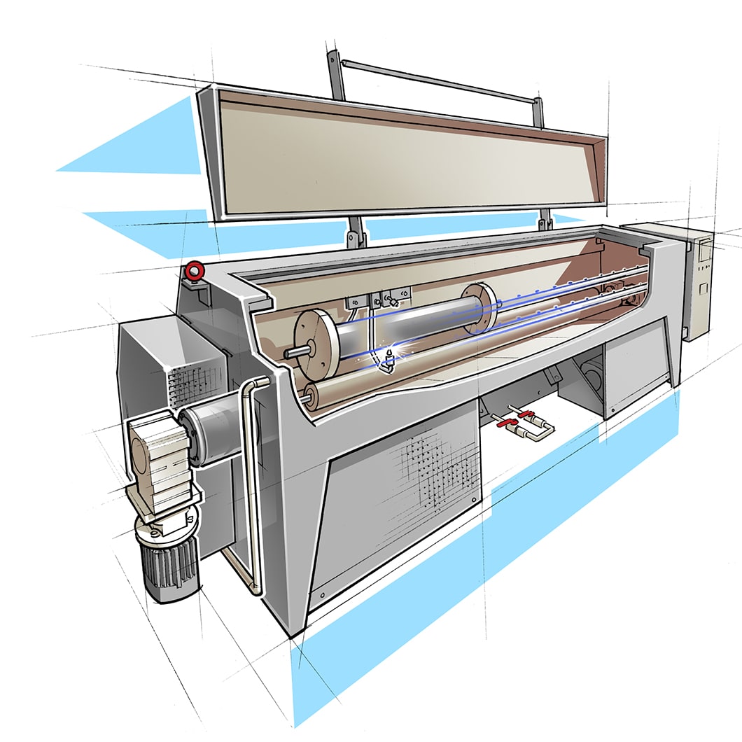 Illustration der Reinigunsmaschine HA von Renzmann zur Reinigung von Rasterwalzen und Tiefdruckzylindern