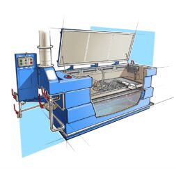 Illustration des Handwaschplatzs HP von Renzmann zur manuellen Reinigung mit Lösemittel aus Edelstahl mit Bürste