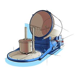 Illustration eine Behälter Waschmaschine SKM für die Innen- und Außenreinigung von großen Mischbehältern