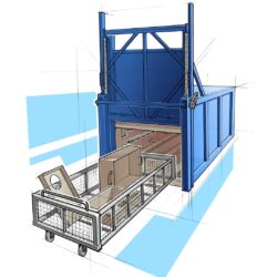 Industrieller Ofen mit beladenem Transportwagen