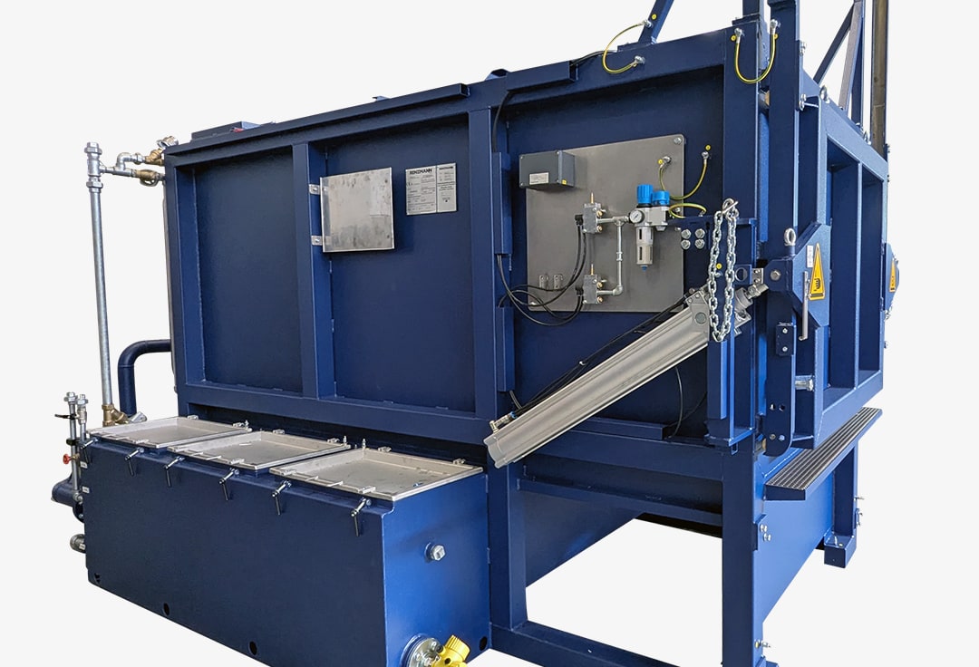 Blau lackierte Waschmaschine 310 von Renzmann für die Teilereinigung